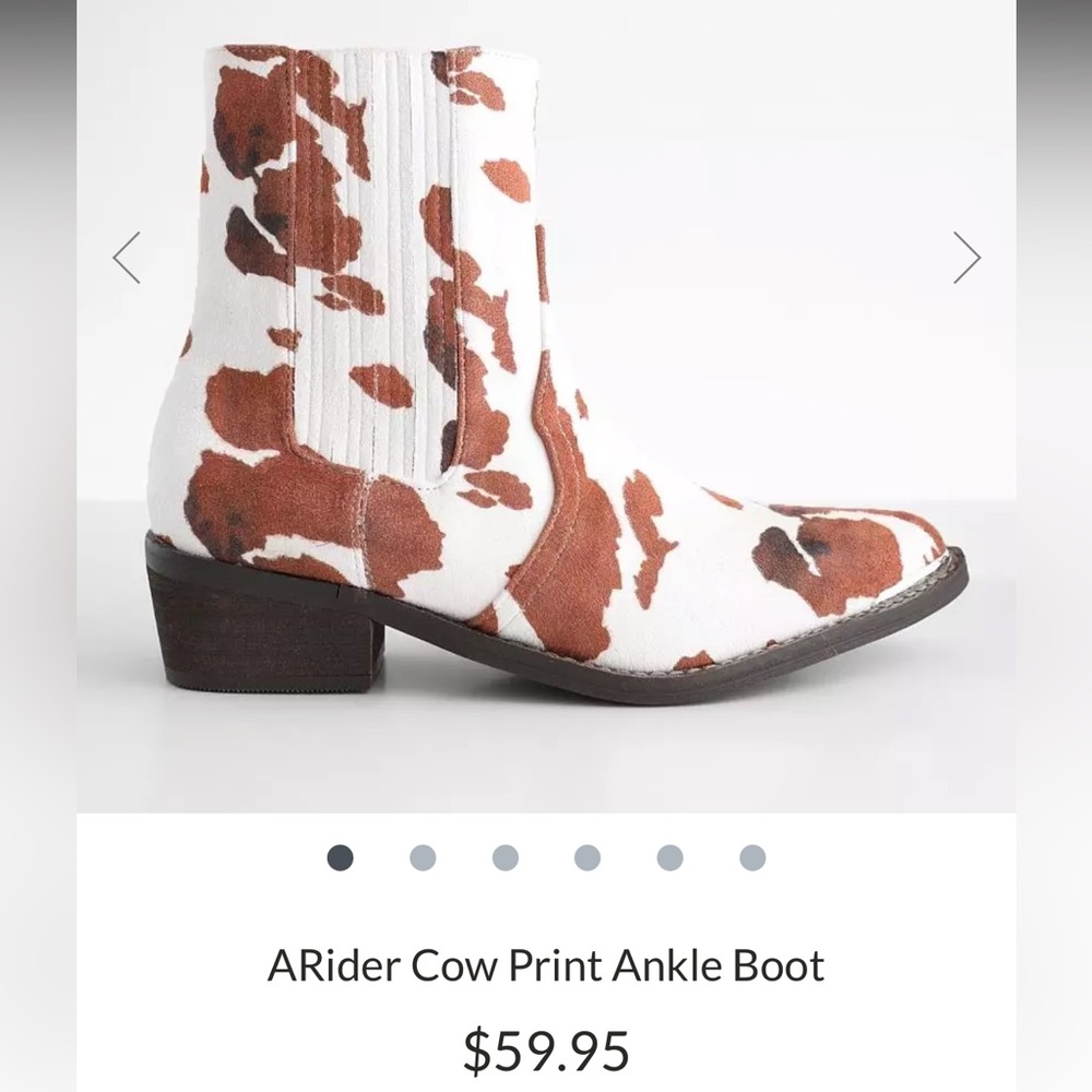 NWOT Buckle Burnt Orange & White Cowprint Booties